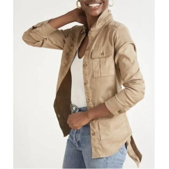 LEVEL 99 NWT Evereve Emme Belted Linen Blend Utility Jacket in Tan // S - Picture 12 of 13